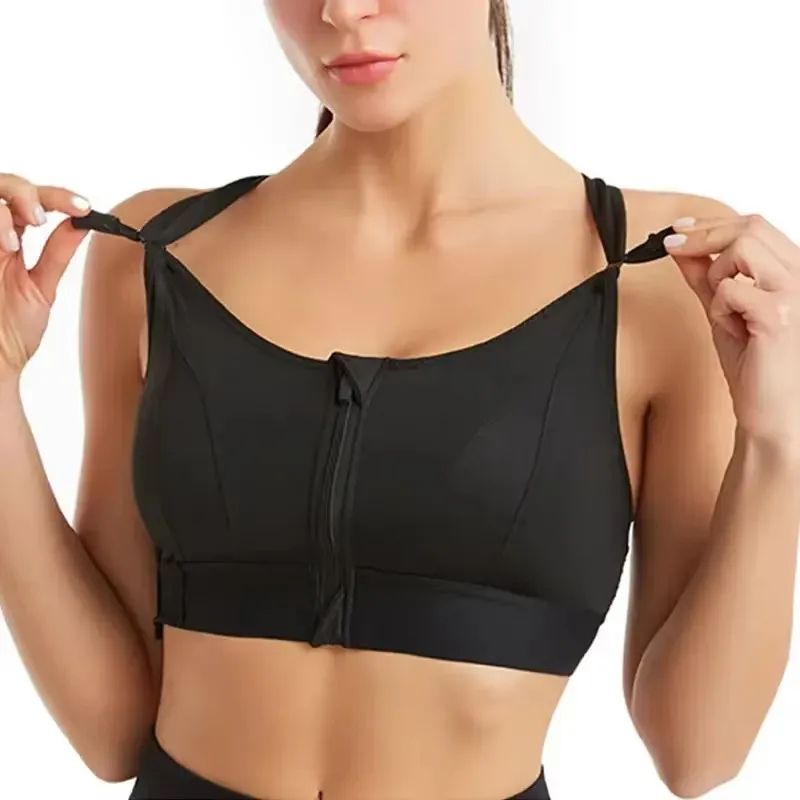 Front Zip High Impact Sports Bra – Adjustable Strap Shockproof Yoga Crop Top