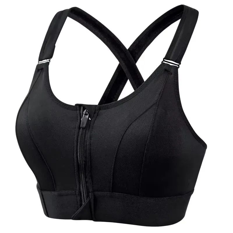 Front Zip High Impact Sports Bra – Adjustable Strap Shockproof Yoga Crop Top