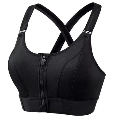 Front Zip High Impact Sports Bra – Adjustable Strap Shockproof Yoga Crop Top