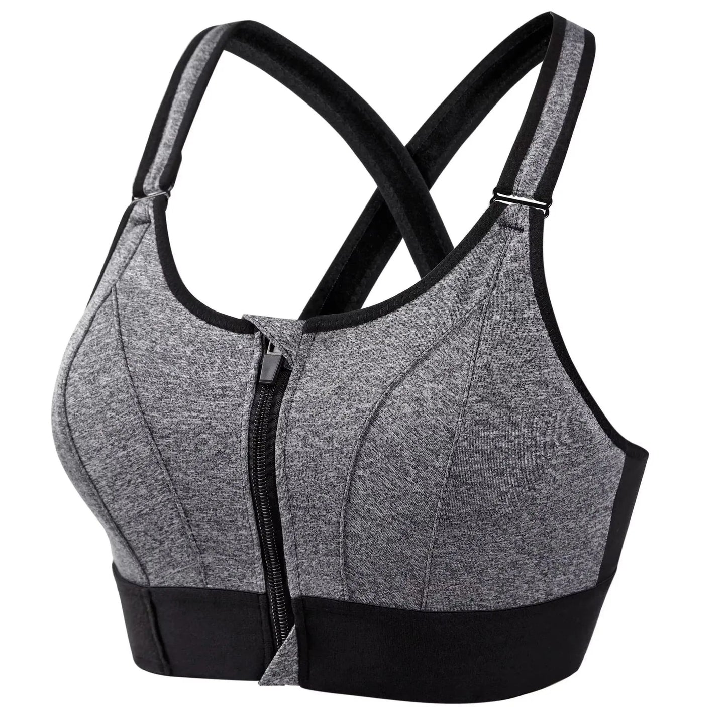 Front Zip High Impact Sports Bra – Adjustable Strap Shockproof Yoga Crop Top