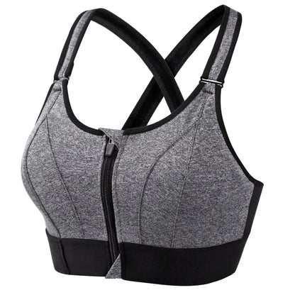 Front Zip High Impact Sports Bra – Adjustable Strap Shockproof Yoga Crop Top