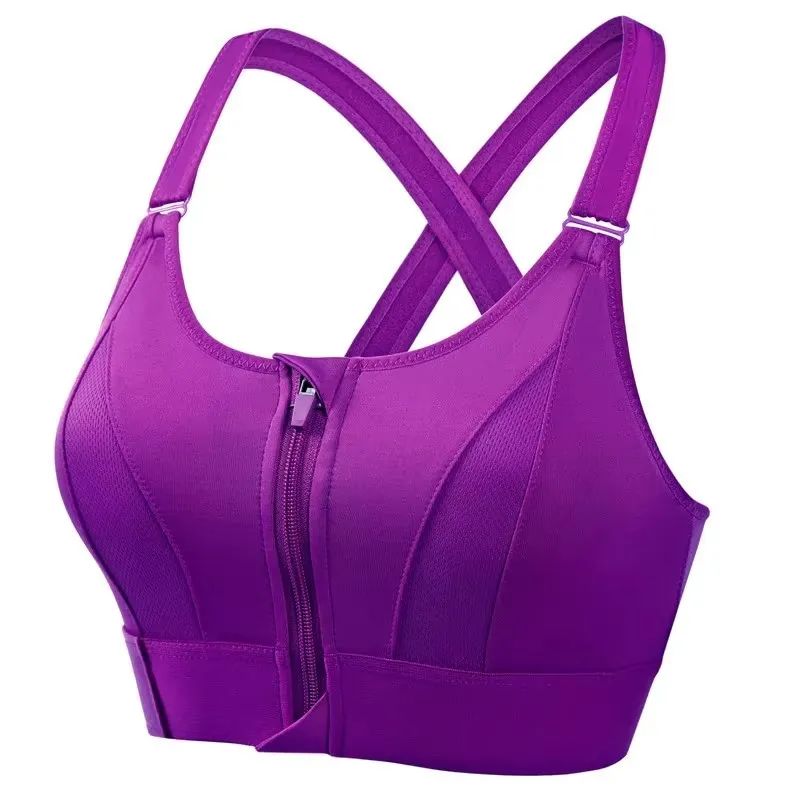Front Zip High Impact Sports Bra – Adjustable Strap Shockproof Yoga Crop Top