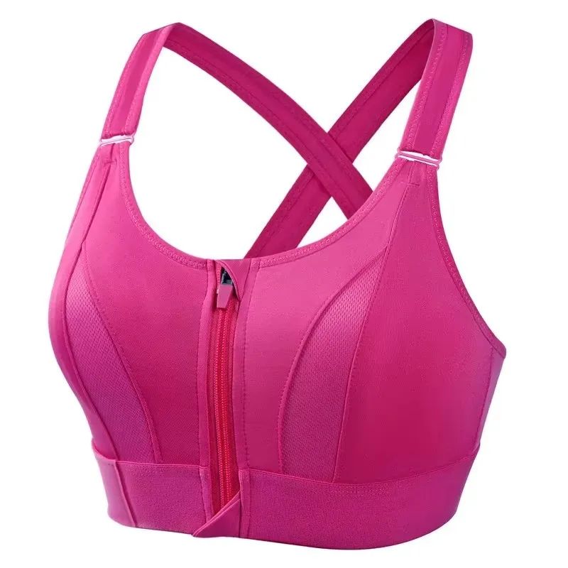 Front Zip High Impact Sports Bra – Adjustable Strap Shockproof Yoga Crop Top