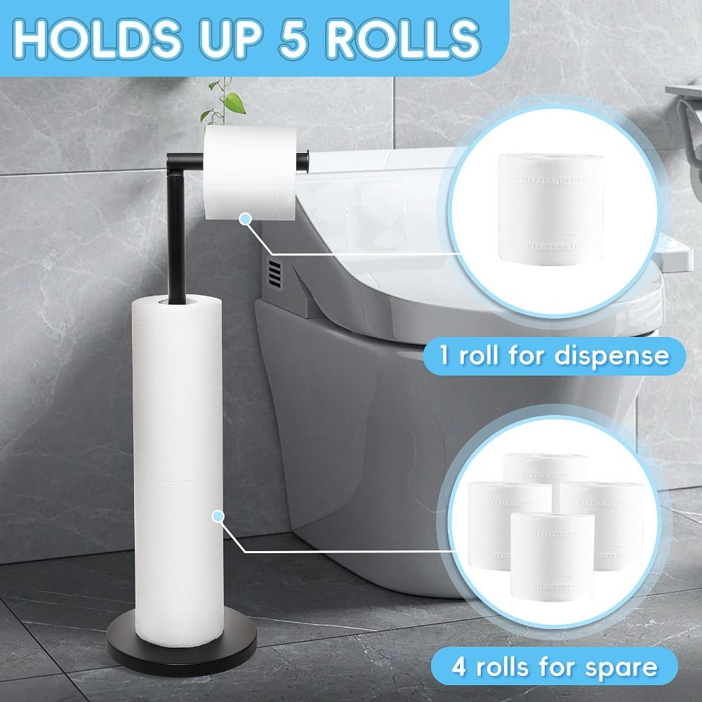 Universal Stainless Steel Toilet Paper Holder Free Standing, Modern Design, Space-Saving Tissue Rack
