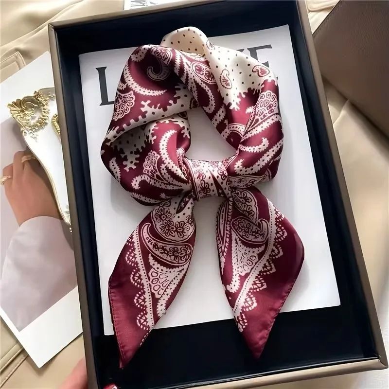 Paisley Print Satin Square Scarf for Women – Lightweight Silk-Feel Neck & Head Bandana