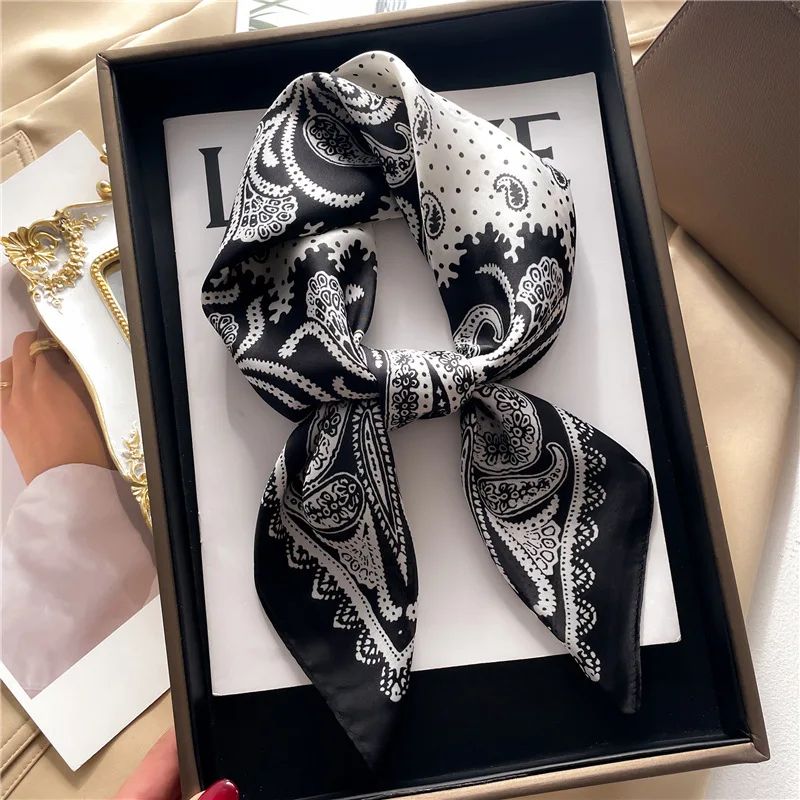Paisley Print Satin Square Scarf for Women – Lightweight Silk-Feel Neck & Head Bandana