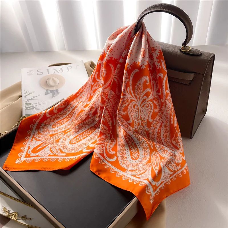 Paisley Print Satin Square Scarf for Women – Lightweight Silk-Feel Neck & Head Bandana