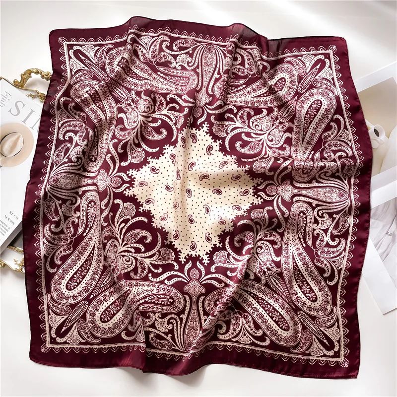 Paisley Print Satin Square Scarf for Women – Lightweight Silk-Feel Neck & Head Bandana
