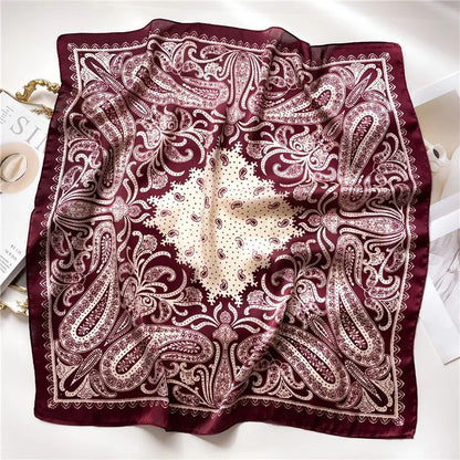 Paisley Print Satin Square Scarf for Women – Lightweight Silk-Feel Neck & Head Bandana