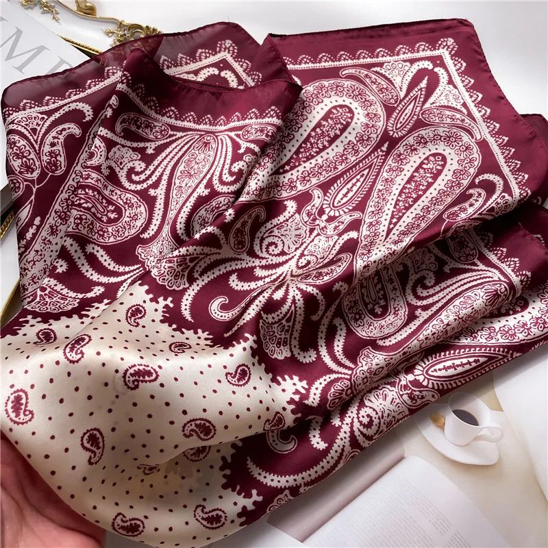 Paisley Print Satin Square Scarf for Women – Lightweight Silk-Feel Neck & Head Bandana