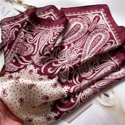 Paisley Print Satin Square Scarf for Women – Lightweight Silk-Feel Neck & Head Bandana