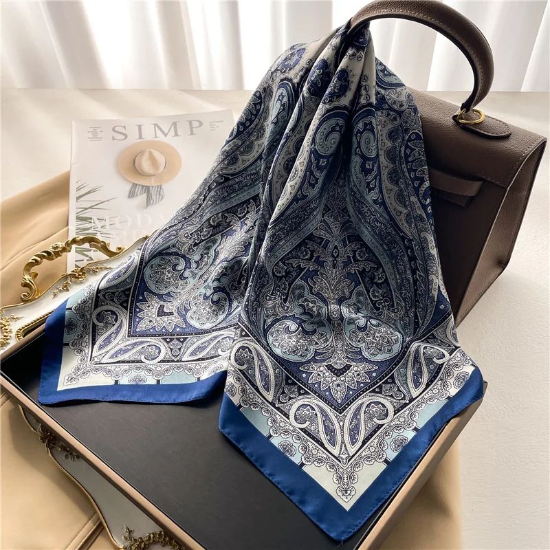 Paisley Print Satin Square Scarf for Women – Lightweight Silk-Feel Neck & Head Bandana