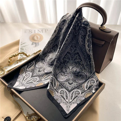 Paisley Print Satin Square Scarf for Women – Lightweight Silk-Feel Neck & Head Bandana