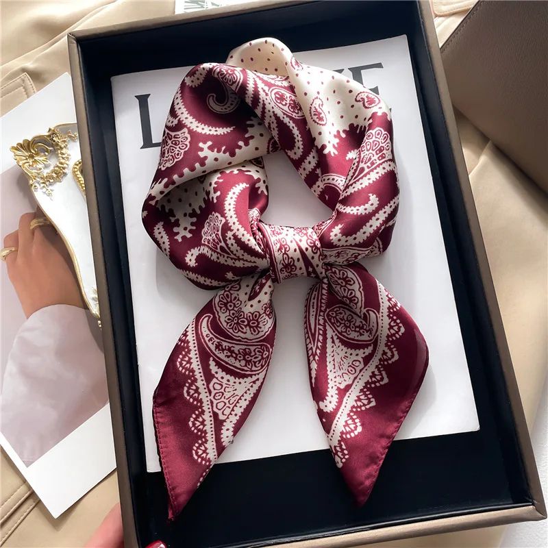 Paisley Print Satin Square Scarf for Women – Lightweight Silk-Feel Neck & Head Bandana