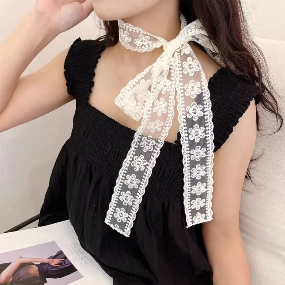 Harajuku Black & Grey Striped Long Skinny Scarf for Women – Cotton Silk Streetwear Neckerchief