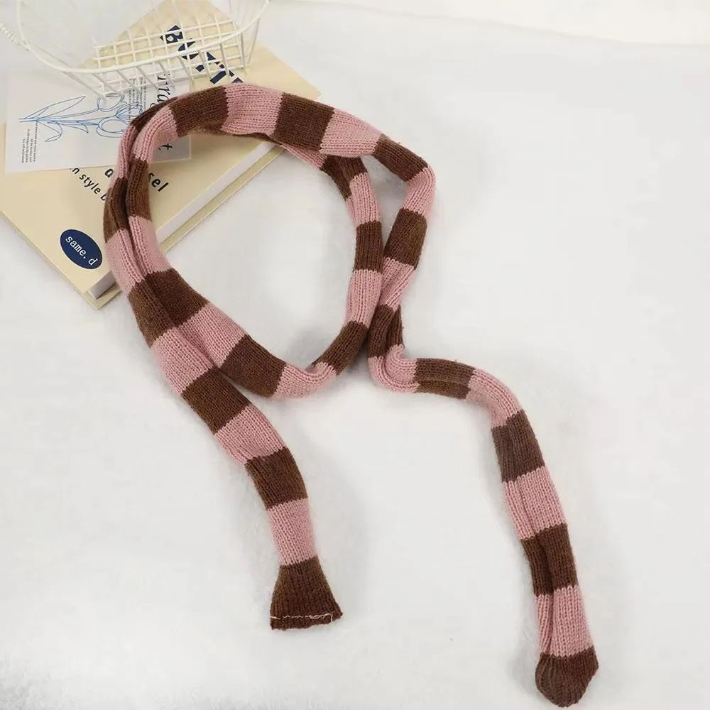 Harajuku Black & Grey Striped Long Skinny Scarf for Women – Cotton Silk Streetwear Neckerchief