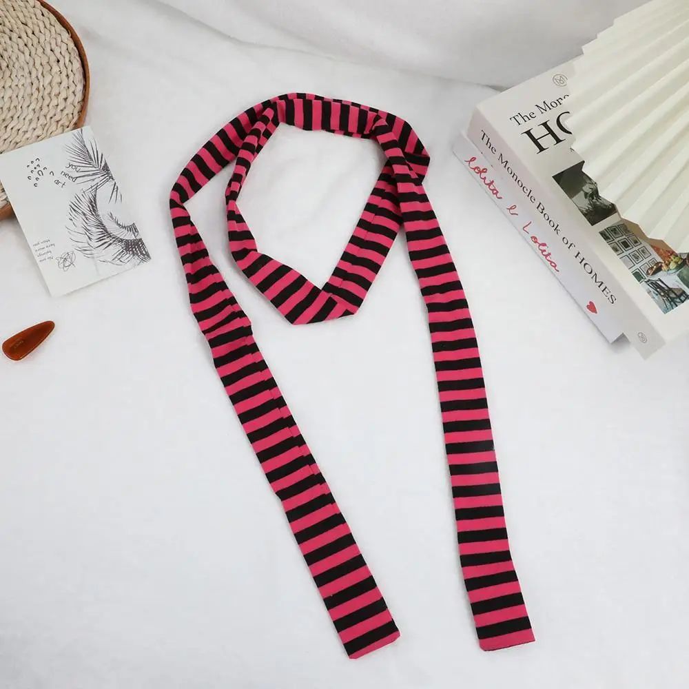 Harajuku Black & Grey Striped Long Skinny Scarf for Women – Cotton Silk Streetwear Neckerchief
