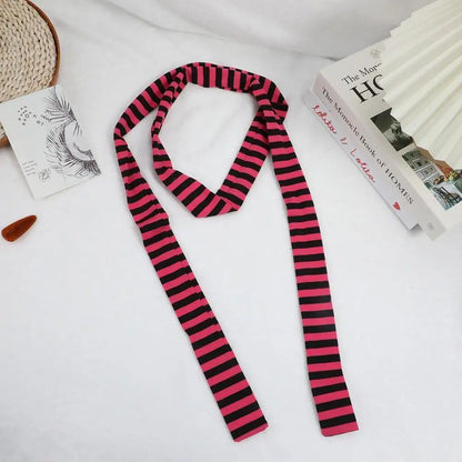 Harajuku Black & Grey Striped Long Skinny Scarf for Women – Cotton Silk Streetwear Neckerchief
