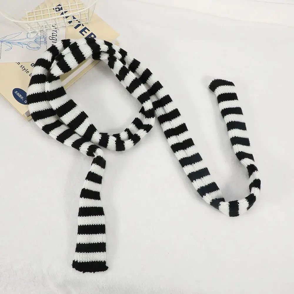 Harajuku Black & Grey Striped Long Skinny Scarf for Women – Cotton Silk Streetwear Neckerchief