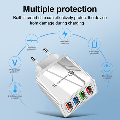 Quick Charge 3.0 USB Wall Charger 4 Port Fast Charging Adapter Travel Plug