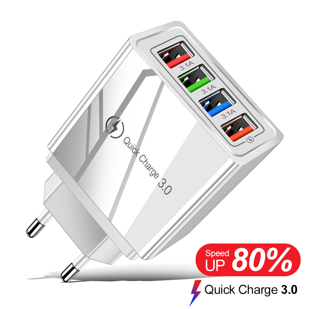 Quick Charge 3.0 USB Wall Charger 4 Port Fast Charging Adapter Travel Plug