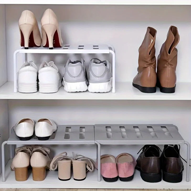 Space Saving Plastic Shoe Rack Adjustable Organizer for Sneakers Slippers Dorm Closet