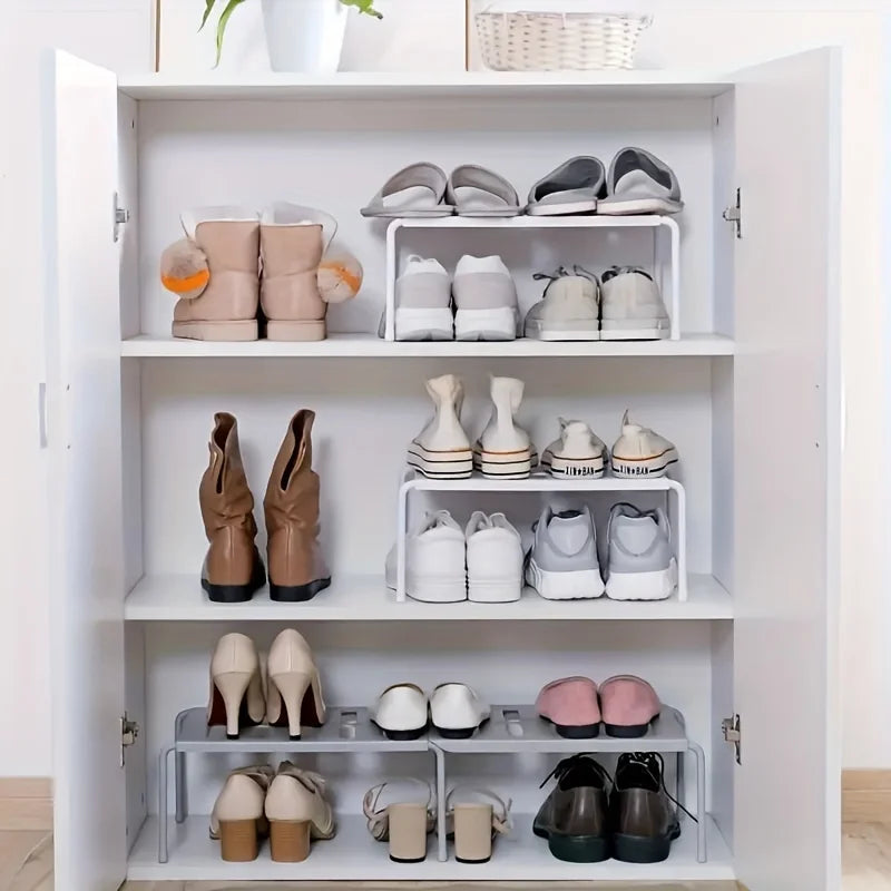 Space Saving Plastic Shoe Rack Adjustable Organizer for Sneakers Slippers Dorm Closet