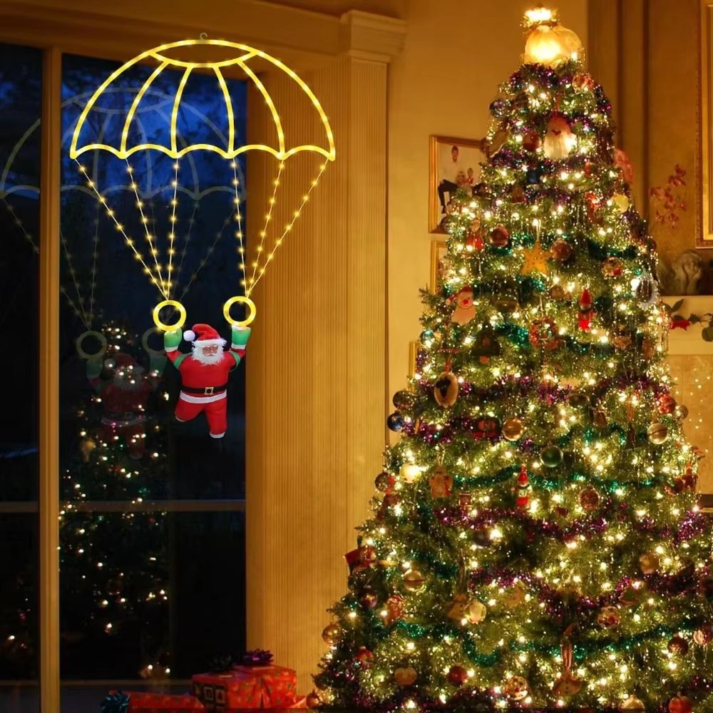 FestiveGlow USB Powered LED Christmas Parachute Lights with Santa Claus