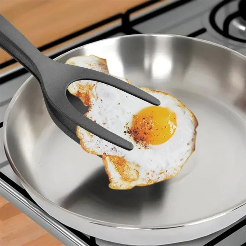 Nylon Grip Flip Tongs with Egg Spatula and Steak Turner Clamp – Kitchen Cooking Accessory Set