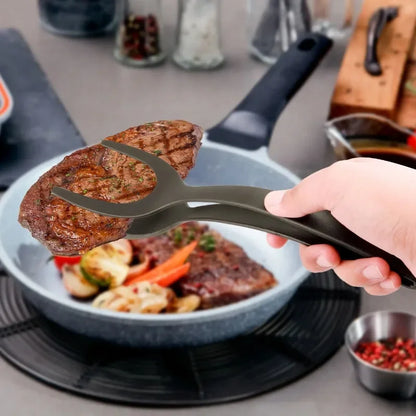 Nylon Grip Flip Tongs with Egg Spatula and Steak Turner Clamp – Kitchen Cooking Accessory Set