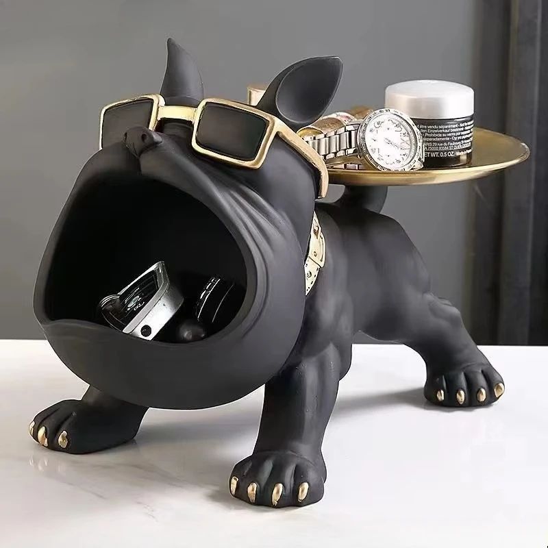 30 CM Resin Bulldog Figurine Storage Box Decorative Dog Statue