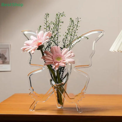 Transparent Acrylic Butterfly Photo Frame Vase for Flowers
