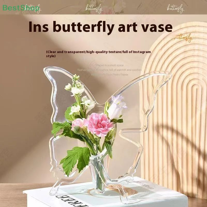 Transparent Acrylic Butterfly Photo Frame Vase for Flowers