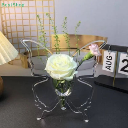 Transparent Acrylic Butterfly Photo Frame Vase for Flowers