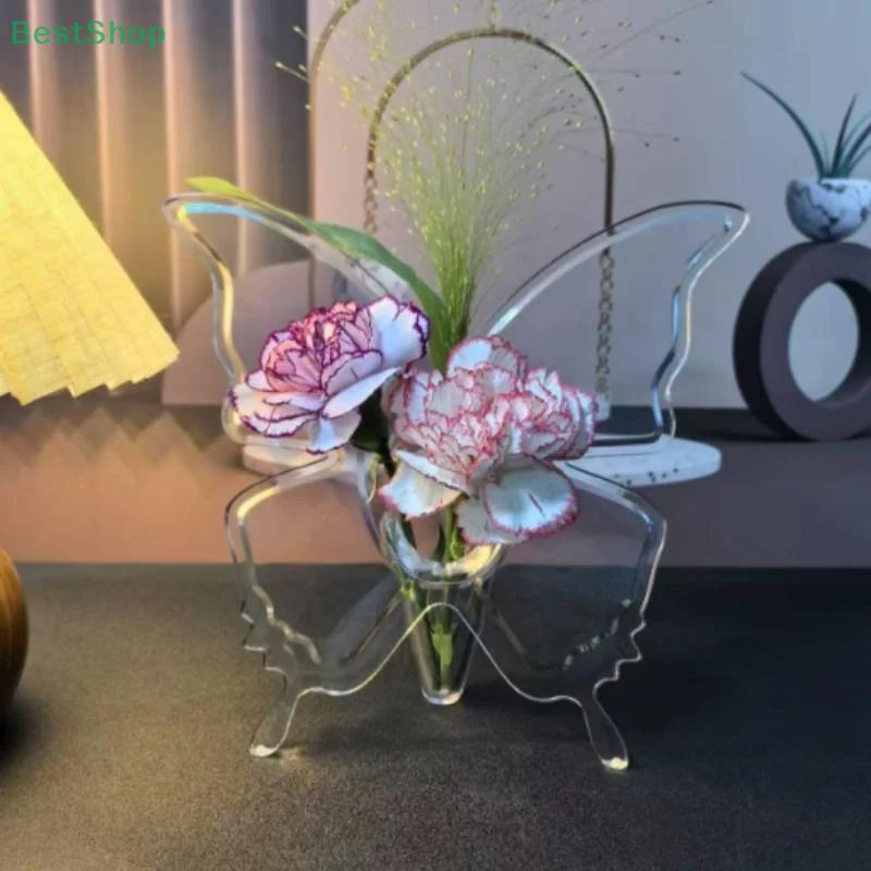Transparent Acrylic Butterfly Photo Frame Vase for Flowers