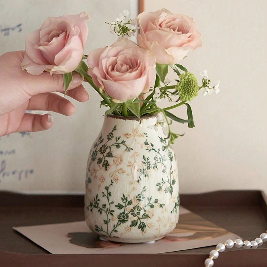 Ice Crackle Ceramic Vase Handmade Bohemian Decor