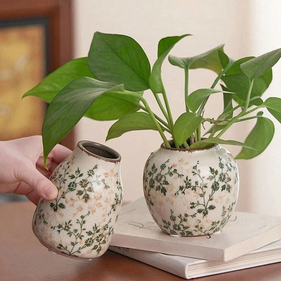 Ice Crackle Ceramic Vase Handmade Bohemian Decor