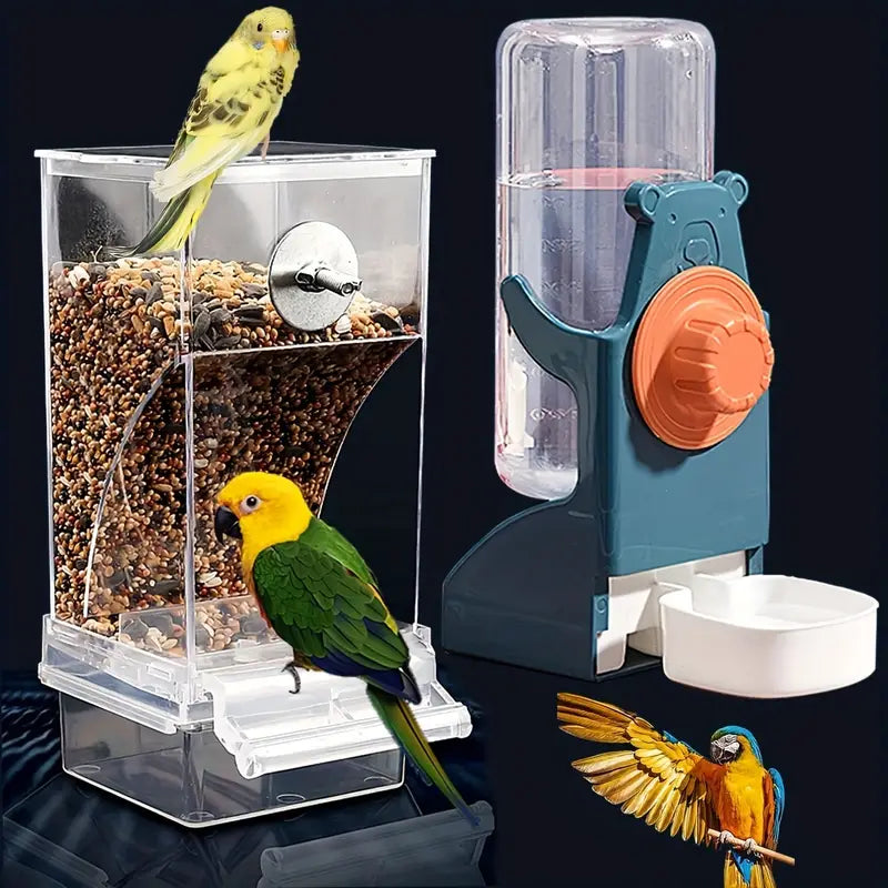 Automatic Bird Water Dispenser for Parrot Feeding Cage Transparent Parakeet Seed Container & Food Dispenser