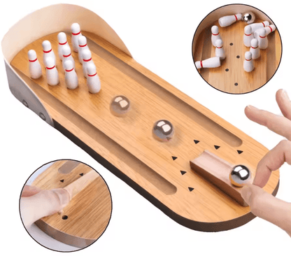 Mini Bowling Game Wooden Tabletop Arcade Finger Stress Relief Toy for Kids and Adults