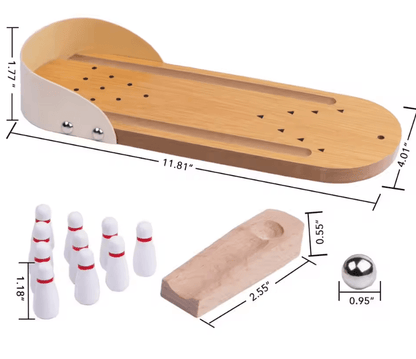 Mini Bowling Game Wooden Tabletop Arcade Finger Stress Relief Toy for Kids and Adults