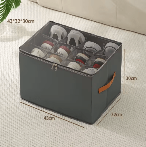 14-Pair Fabric Shoe Organizer with Cover and Adjustable Dividers