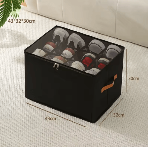 14-Pair Fabric Shoe Organizer with Cover and Adjustable Dividers