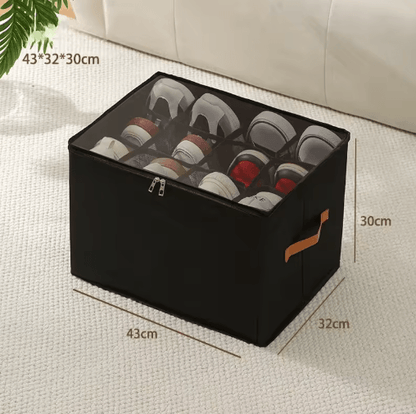 14-Pair Fabric Shoe Organizer with Cover and Adjustable Dividers