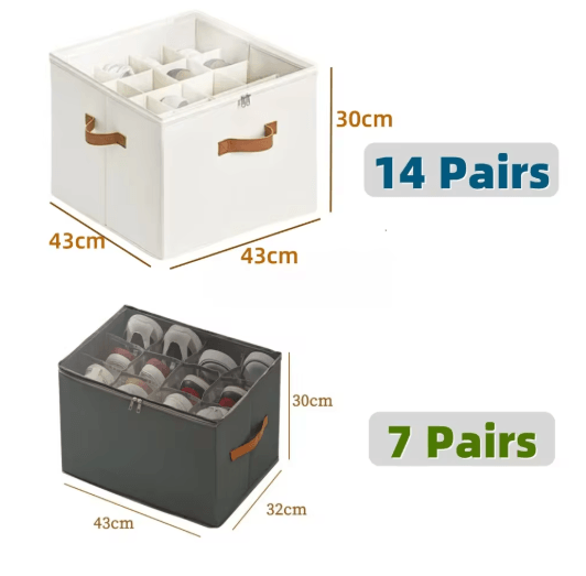 14-Pair Fabric Shoe Organizer with Cover and Adjustable Dividers