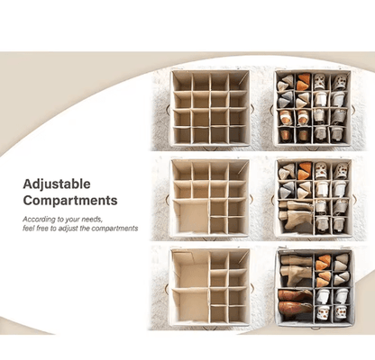 14-Pair Fabric Shoe Organizer with Cover and Adjustable Dividers