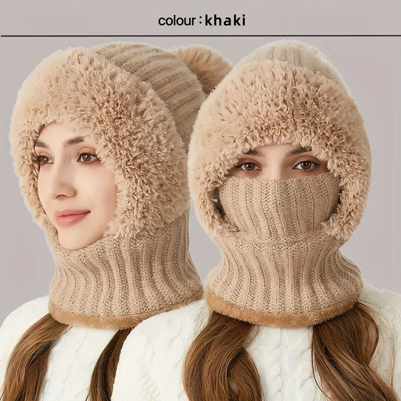 Womens 3-in-1 Thermal Knitted Winter Hood Set