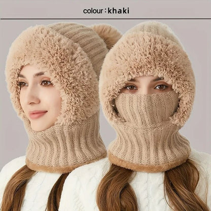 Womens 3-in-1 Thermal Knitted Winter Hood Set
