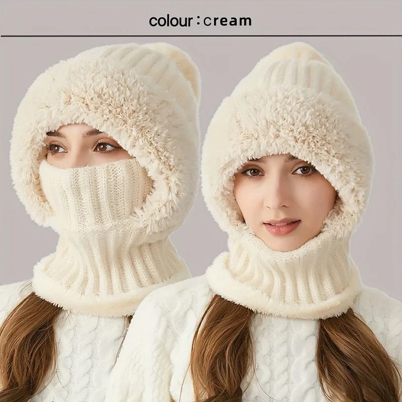 Womens 3-in-1 Thermal Knitted Winter Hood Set