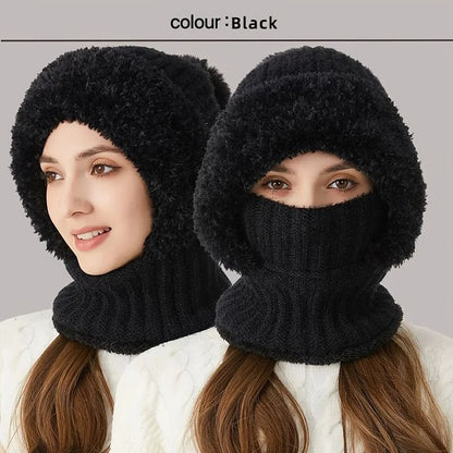 Womens 3-in-1 Thermal Knitted Winter Hood Set