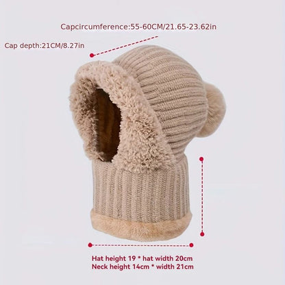 Womens 3-in-1 Thermal Knitted Winter Hood Set